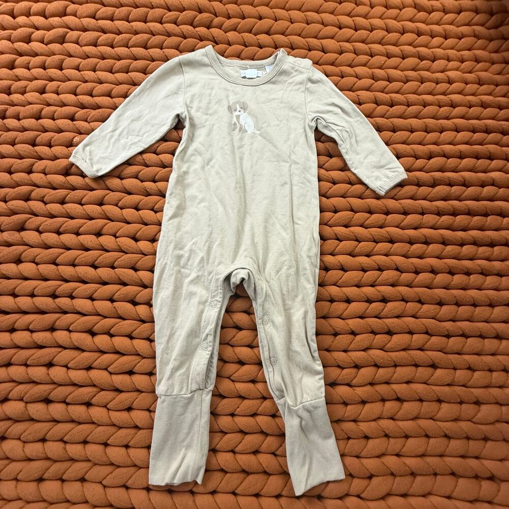 Jamie Kay Romper Long Sleeve Puppy Dog Beige Baby Boy Girl Size 0 6-12 Months